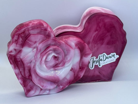 Heart shaped keepsake box with rose on top