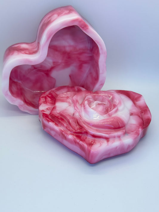 Heart shaped keepsake box with rose on top